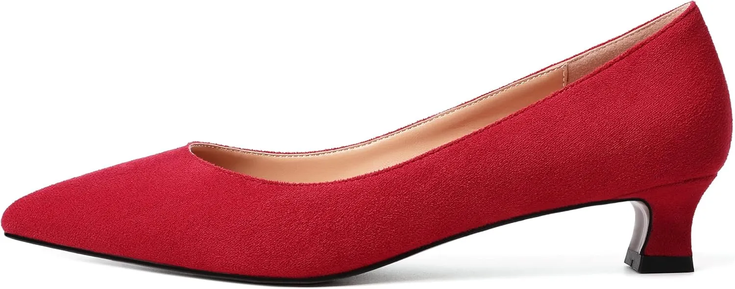 AMBELIGHT Womens Slip On Solid Casual Pointed Toe Office Suede Kitten Low Heel Pumps Shoes 1.5 Inch