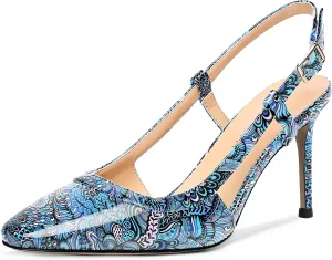 AMBELIGHT Womens Square Toe Buckle Office Slingback Dress Patent Stiletto High Heel Pumps Shoes 3.3 Inch