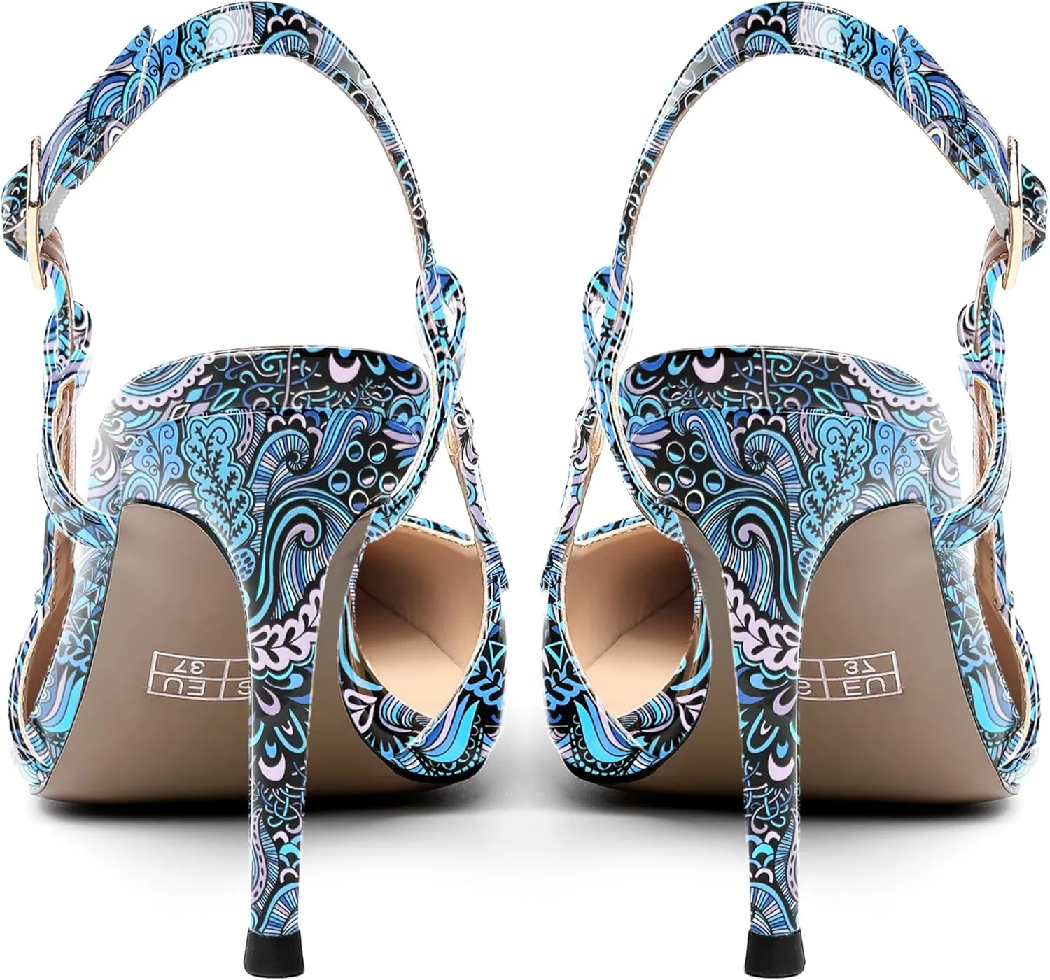 AMBELIGHT Womens Square Toe Buckle Office Slingback Dress Patent Stiletto High Heel Pumps Shoes 3.3 Inch