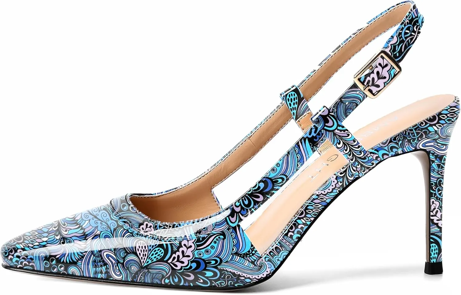 AMBELIGHT Womens Square Toe Buckle Office Slingback Dress Patent Stiletto High Heel Pumps Shoes 3.3 Inch