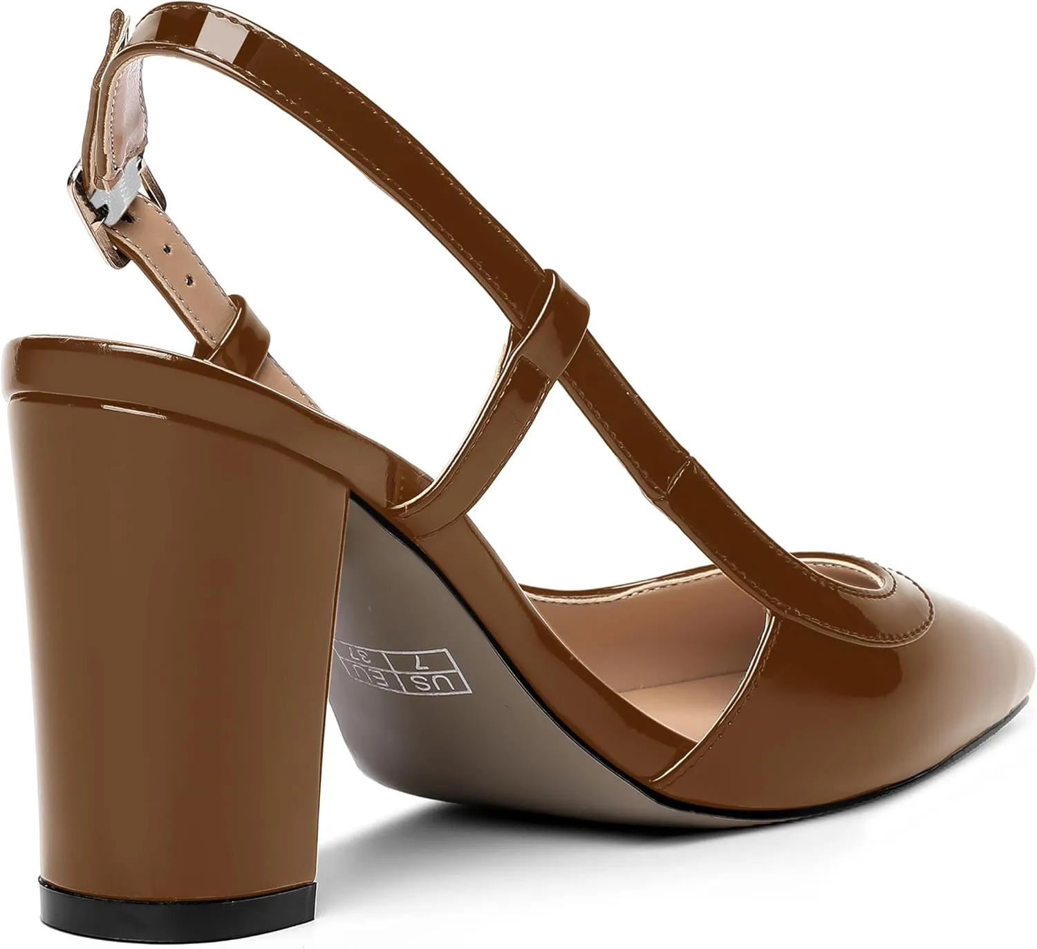 AMBELIGHT Womens Square Toe Dress Patent Adjustable Strap Buckle Office Block High Heel Pumps Shoes 3.3 Inch