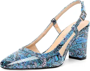 AMBELIGHT Womens Square Toe Dress Patent Adjustable Strap Buckle Office Block High Heel Pumps Shoes 3.3 Inch