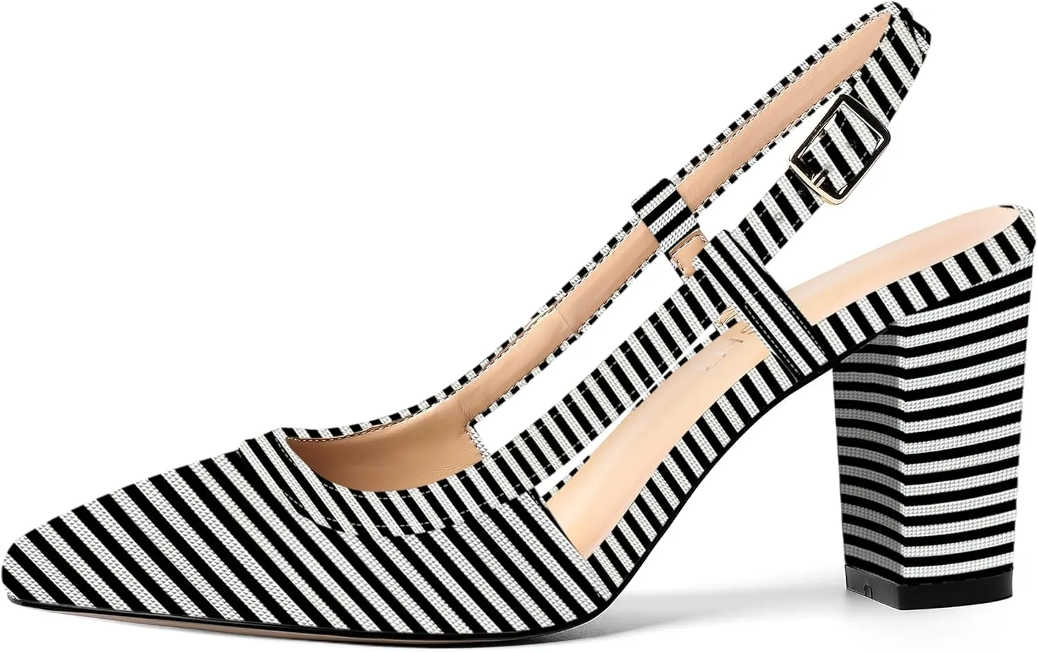 AMBELIGHT Womens Square Toe Dress Patent Adjustable Strap Buckle Office Block High Heel Pumps Shoes 3.3 Inch