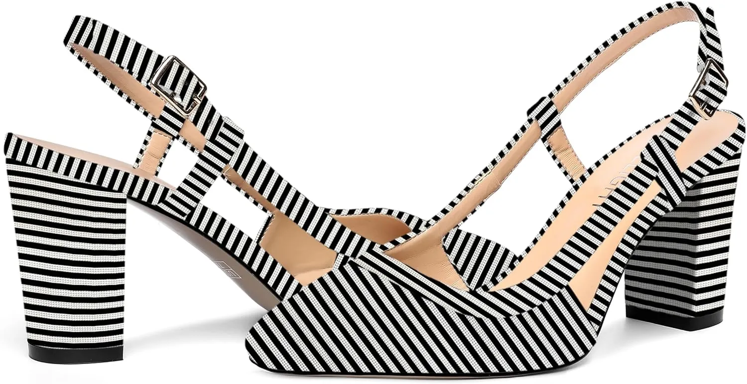 AMBELIGHT Womens Square Toe Dress Patent Adjustable Strap Buckle Office Block High Heel Pumps Shoes 3.3 Inch