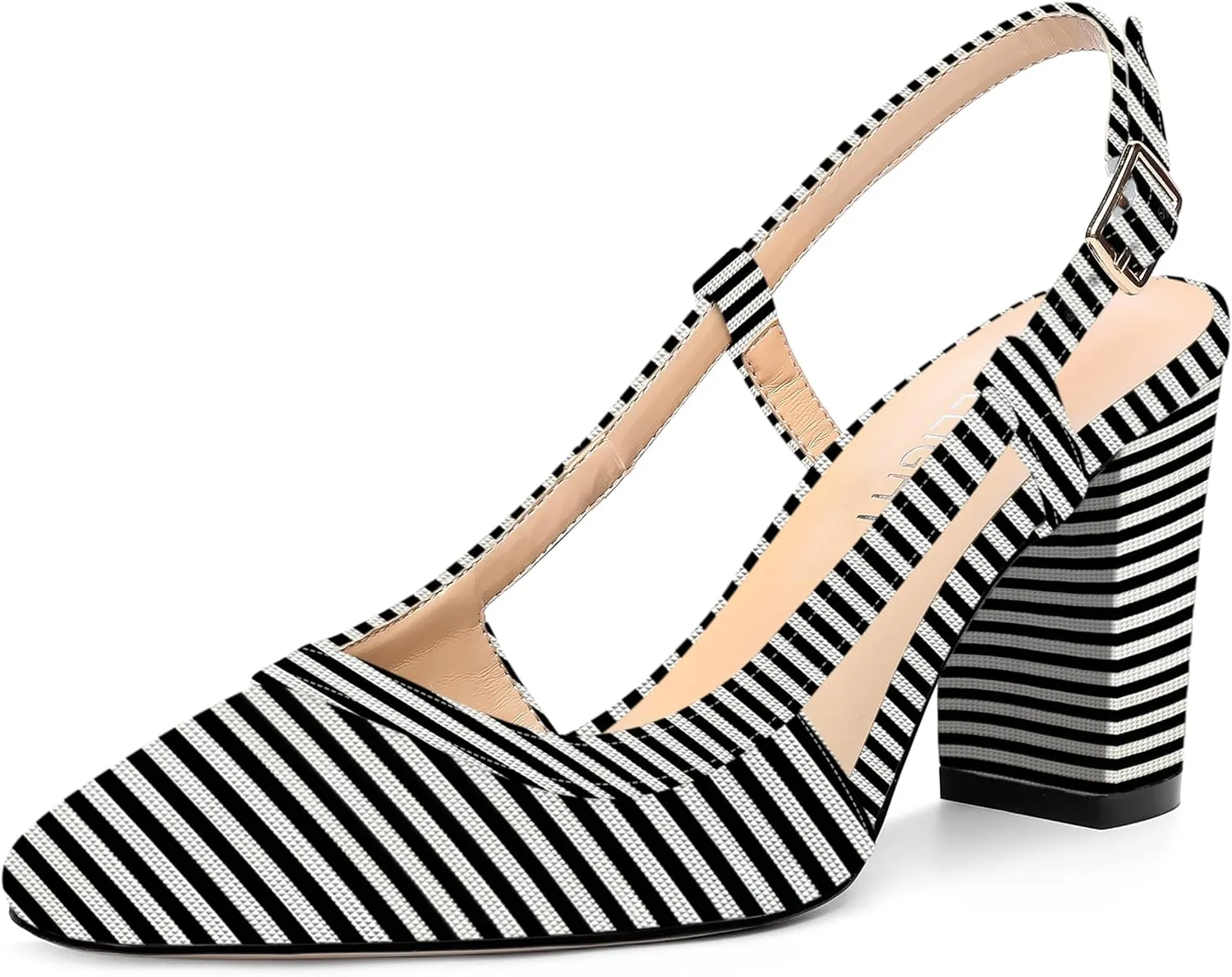 AMBELIGHT Womens Square Toe Dress Patent Adjustable Strap Buckle Office Block High Heel Pumps Shoes 3.3 Inch