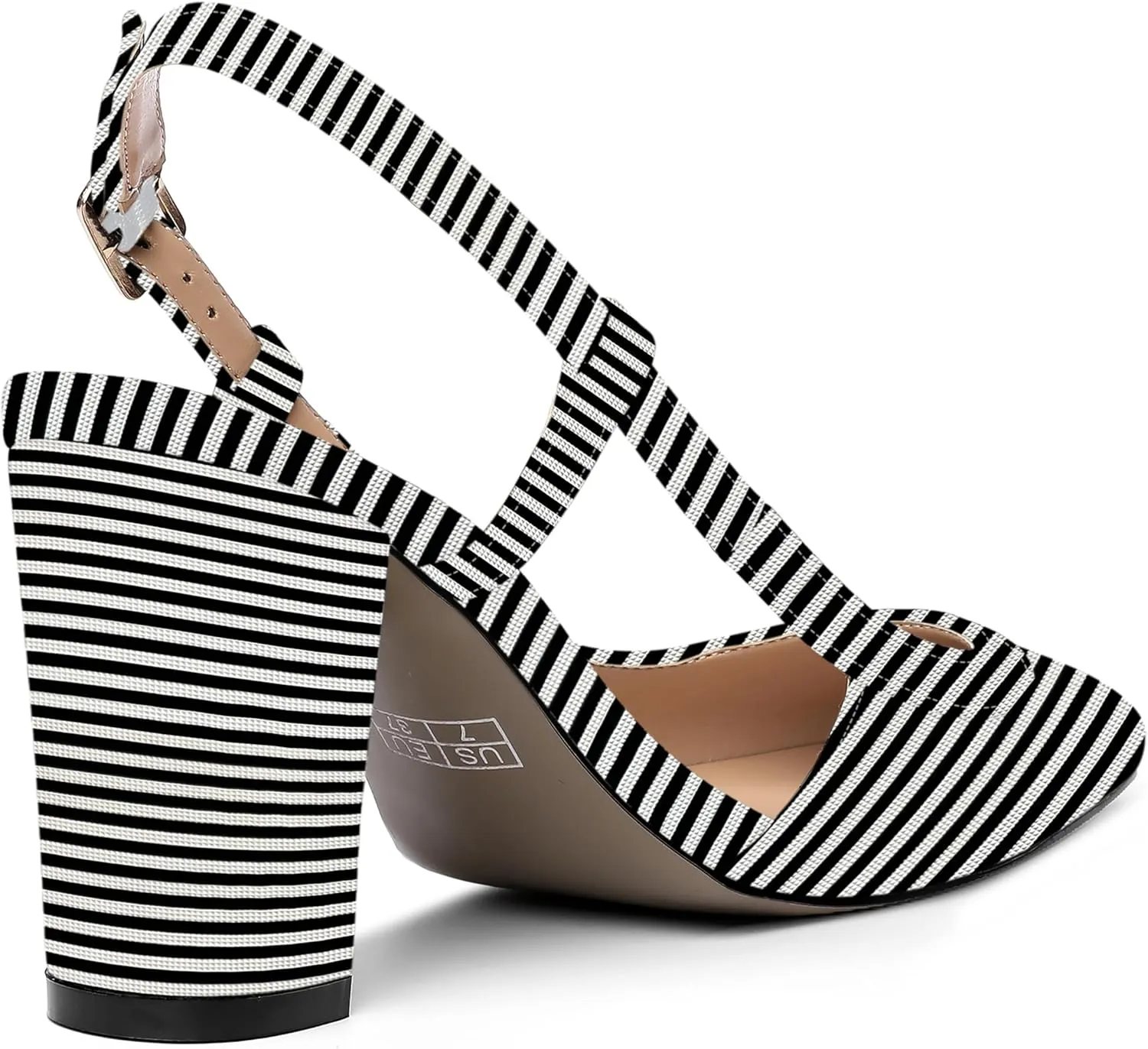 AMBELIGHT Womens Square Toe Dress Patent Adjustable Strap Buckle Office Block High Heel Pumps Shoes 3.3 Inch