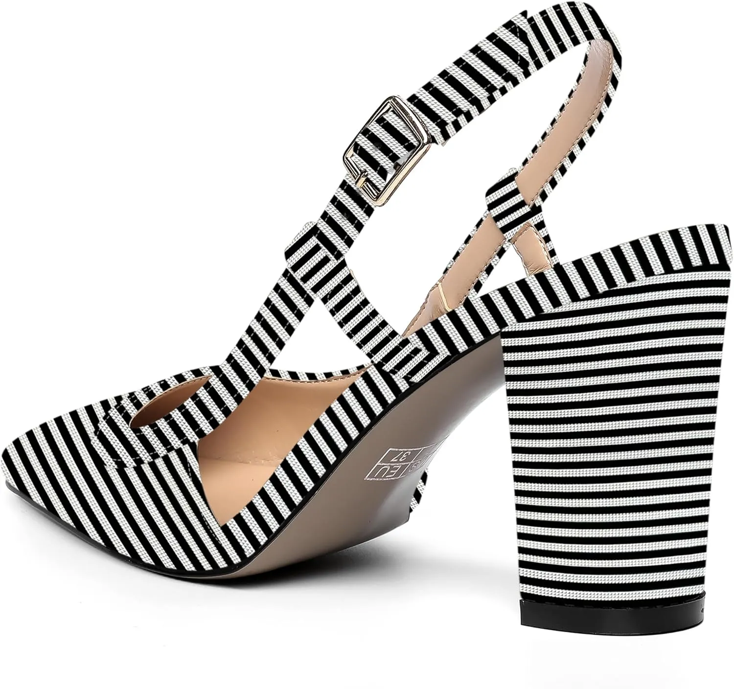 AMBELIGHT Womens Square Toe Dress Patent Adjustable Strap Buckle Office Block High Heel Pumps Shoes 3.3 Inch