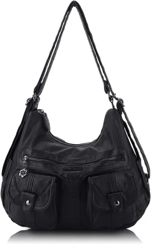 Angel Barcelo Women Multifunctional Soft Leather Handbag Purses Shoulder Hobo Backpack Crossbody Zipper Bag with Pocket