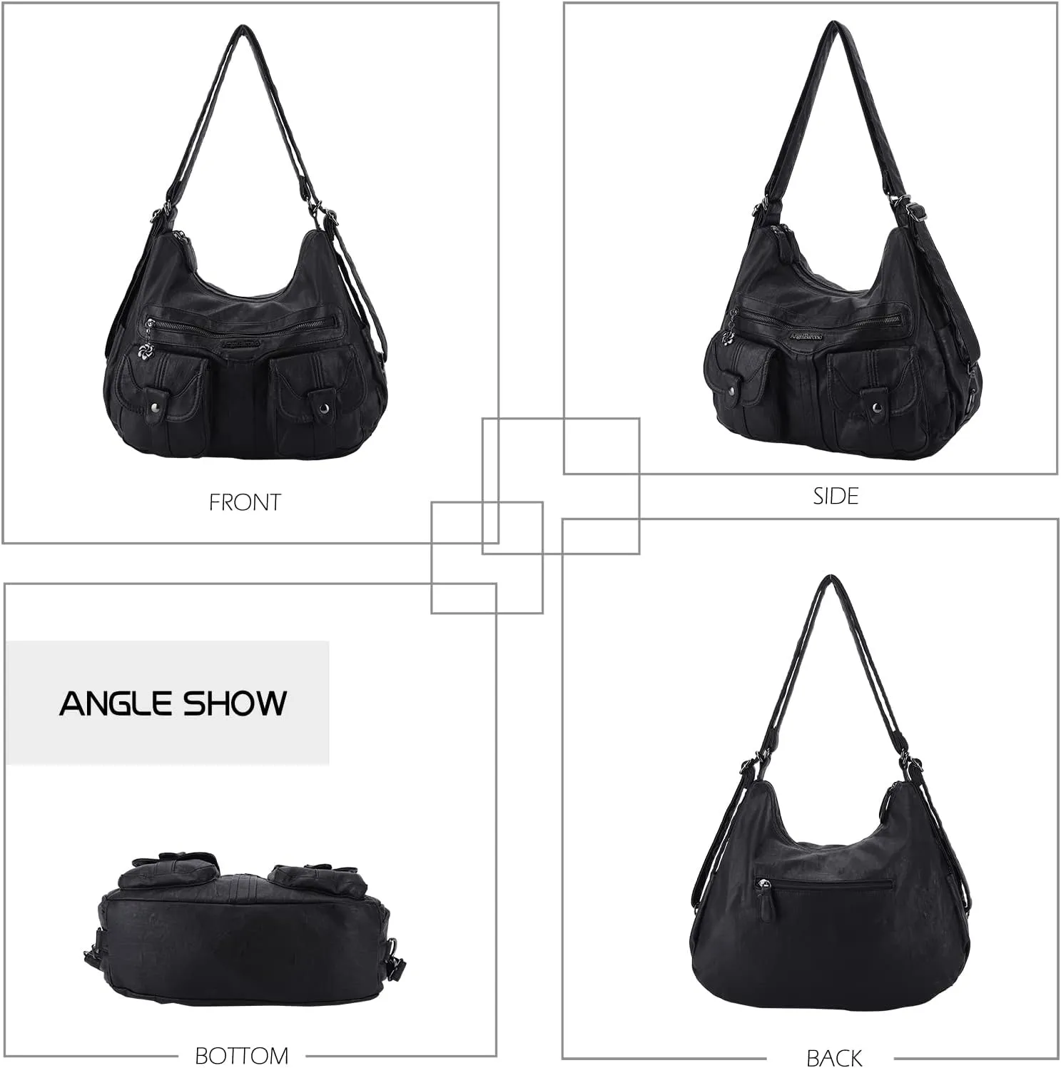 Angel Barcelo Women Multifunctional Soft Leather Handbag Purses Shoulder Hobo Backpack Crossbody Zipper Bag with Pocket
