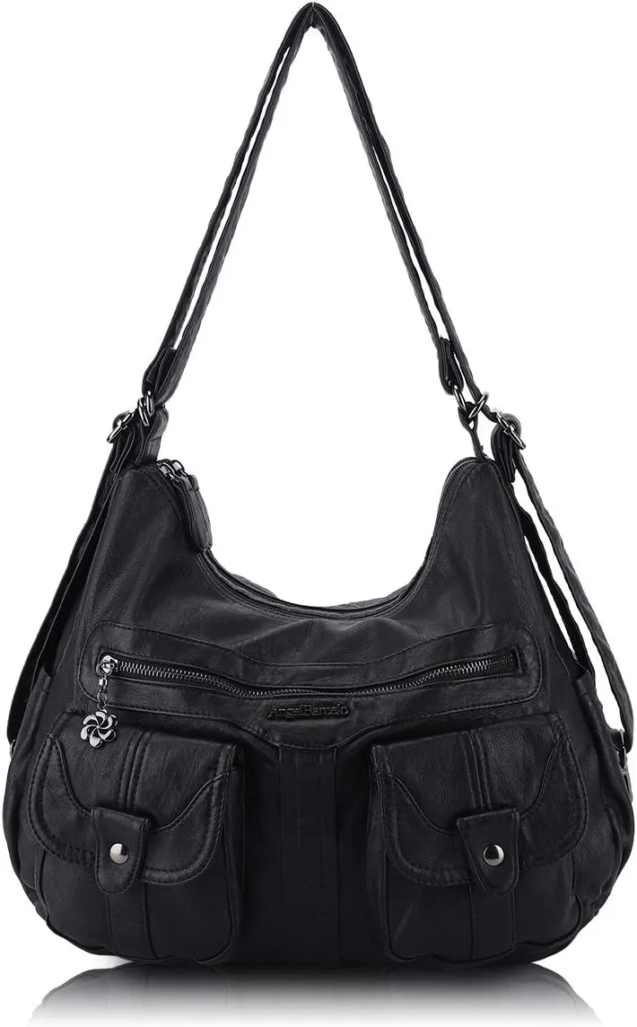Angel Barcelo Women Multifunctional Soft Leather Handbag Purses Shoulder Hobo Backpack Crossbody Zipper Bag with Pocket