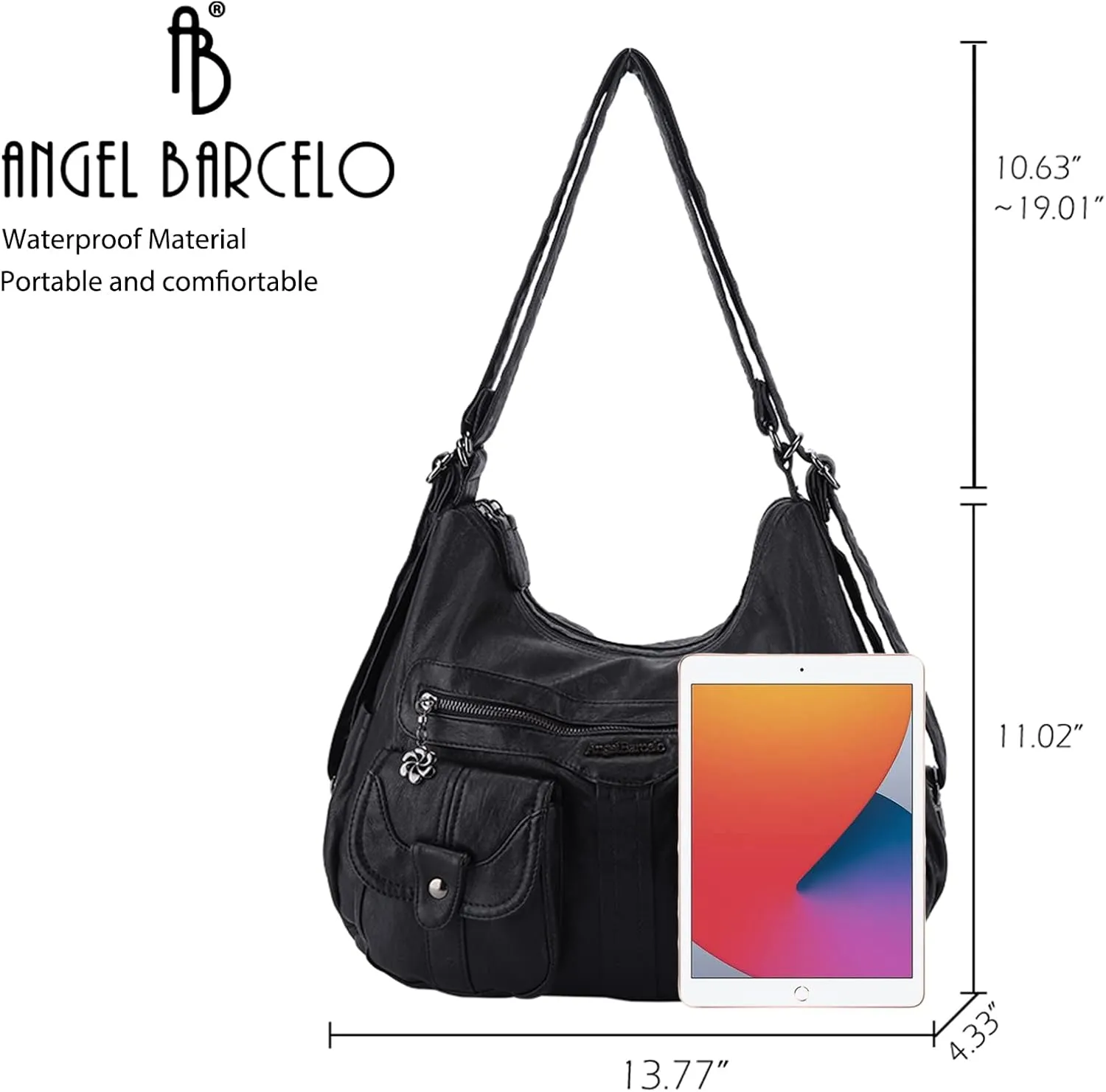 Angel Barcelo Women Multifunctional Soft Leather Handbag Purses Shoulder Hobo Backpack Crossbody Zipper Bag with Pocket