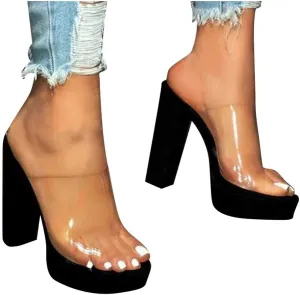 Aniywn Women's Chunky Heel Platform High Heels Shoes Sandals Clear Strappy Open Peep Toe Sandal