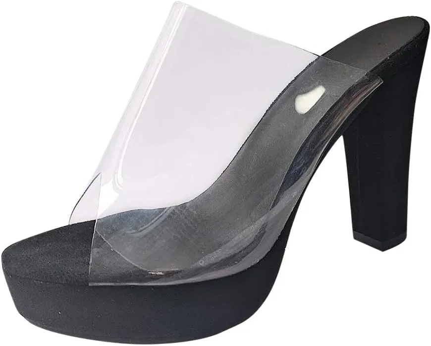 Aniywn Women's Chunky Heel Platform High Heels Shoes Sandals Clear Strappy Open Peep Toe Sandal