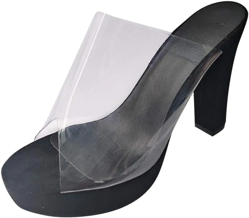 Aniywn Women's Chunky Heel Platform High Heels Shoes Sandals Clear Strappy Open Peep Toe Sandal