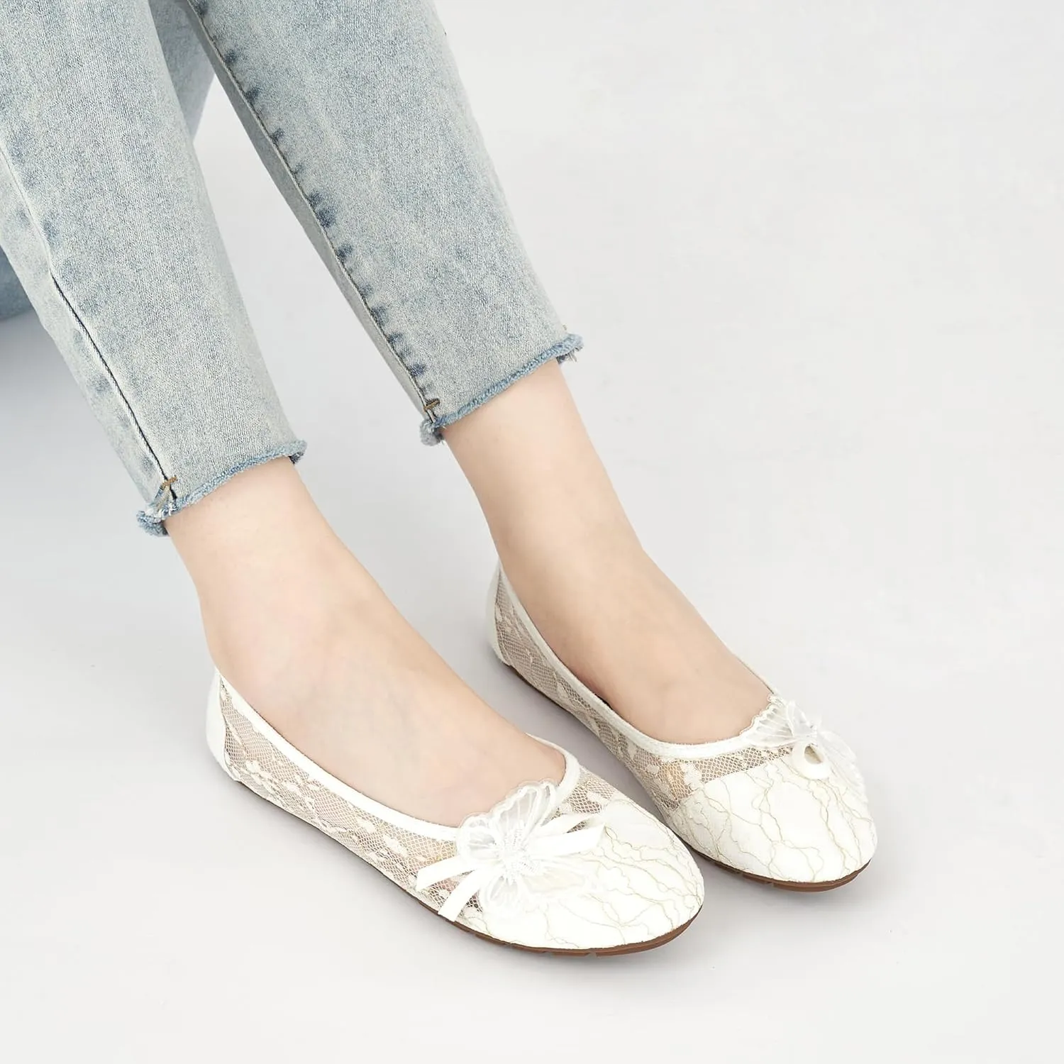 Aomigoct Ballet Flats Shoes for Women: Dress Comfortable Lace Womens Flats - Soft Casual Wedding Work Shoe