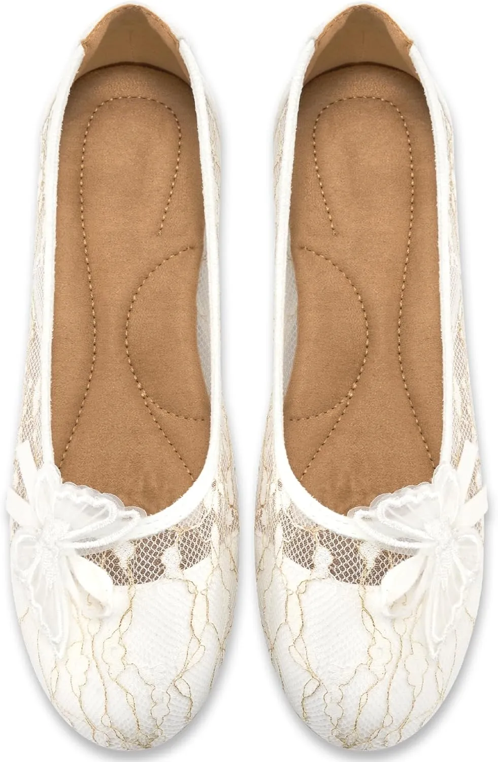 Aomigoct Ballet Flats Shoes for Women: Dress Comfortable Lace Womens Flats - Soft Casual Wedding Work Shoe