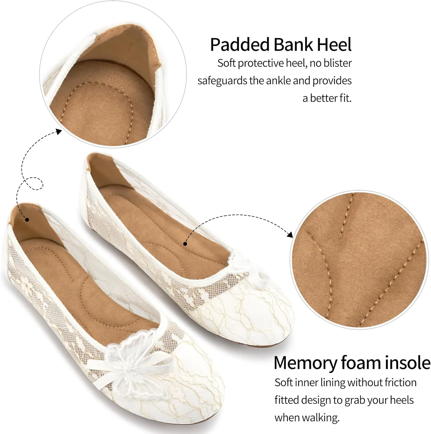Aomigoct Ballet Flats Shoes for Women: Dress Comfortable Lace Womens Flats - Soft Casual Wedding Work Shoe