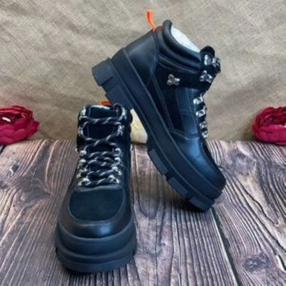 Aqua Black Leather Hike Boots 6