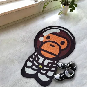 Astronaut Bape Rug Hypebeast Room Decor Cute Baby Monkey Rug Irregular Shaped Rug Machine Washable Non-Slip Carpet for Baby Room (Economic Quality, 1.3x2 ft.)