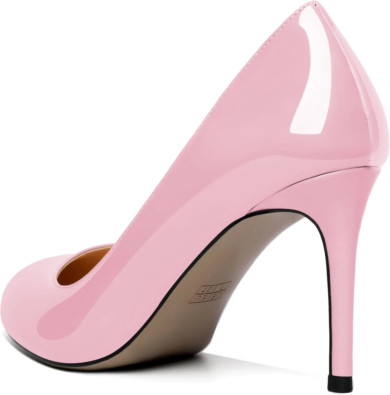 AUMOTED Women Casual Patent Round Toe Pumps Stiletto High Heel Slip On Evening Wedding Dress Shoes 3.4 Inch