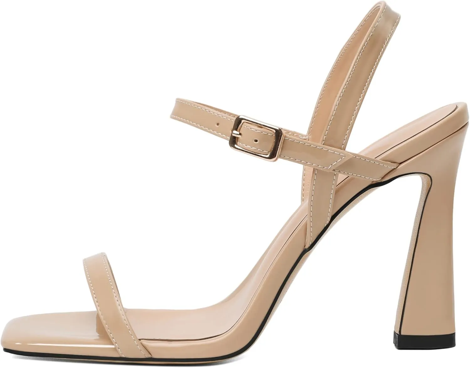 AUMOTED Womens Sandals Stiletto High Heel Open Square Toe Heeled Sandals Strappy Ankle Strap Patent Summer Wedding Party Shoes 4 Inch