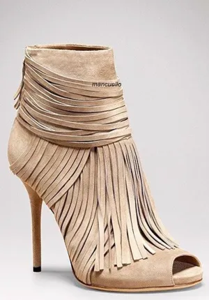 Awesome Beige Suede Fringe Thin High Heel Ankle Boots Women Classy Peep Toe Tassel Stiletto Heel Sandal Booties Arrival