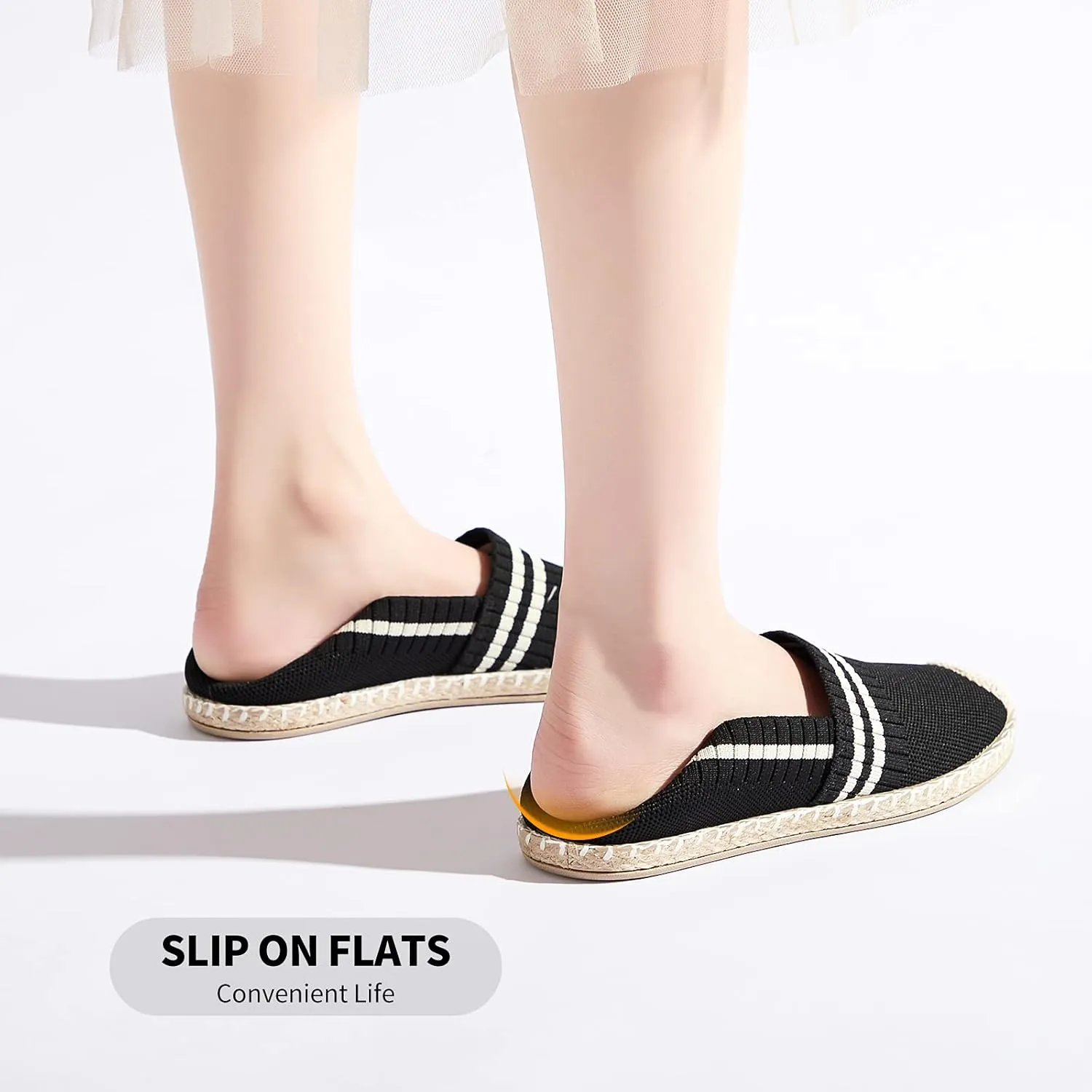 BABUDOG Womens Espadrilles Breathable Flats Shoes Mesh Slip on Loafers Soft White Flats