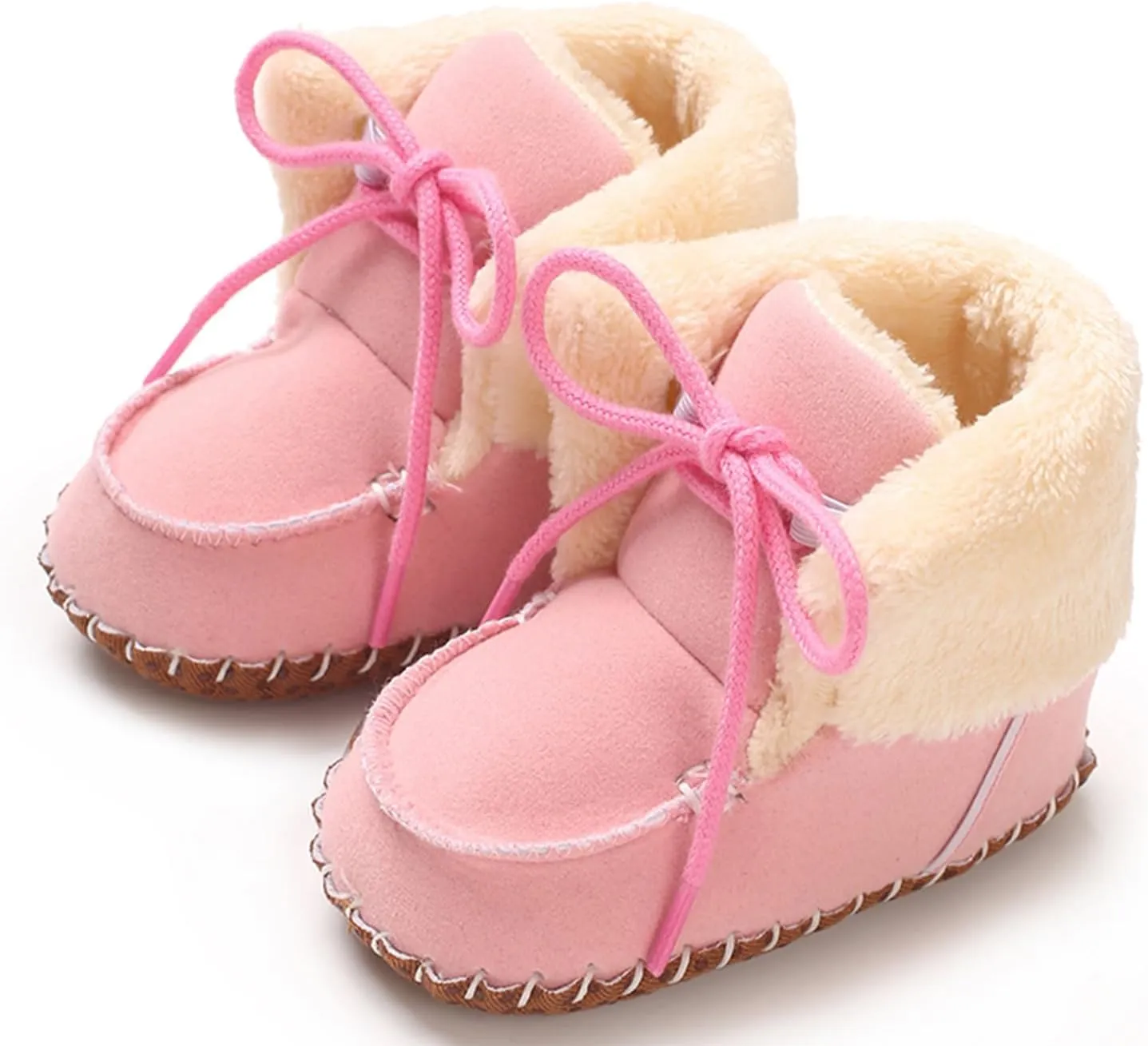 Baby Boys Girls Winter Boot with Gripper Non Slip Lace up Warm Booties Soft Fur Lined Prewalker Shoes 0-18 Months