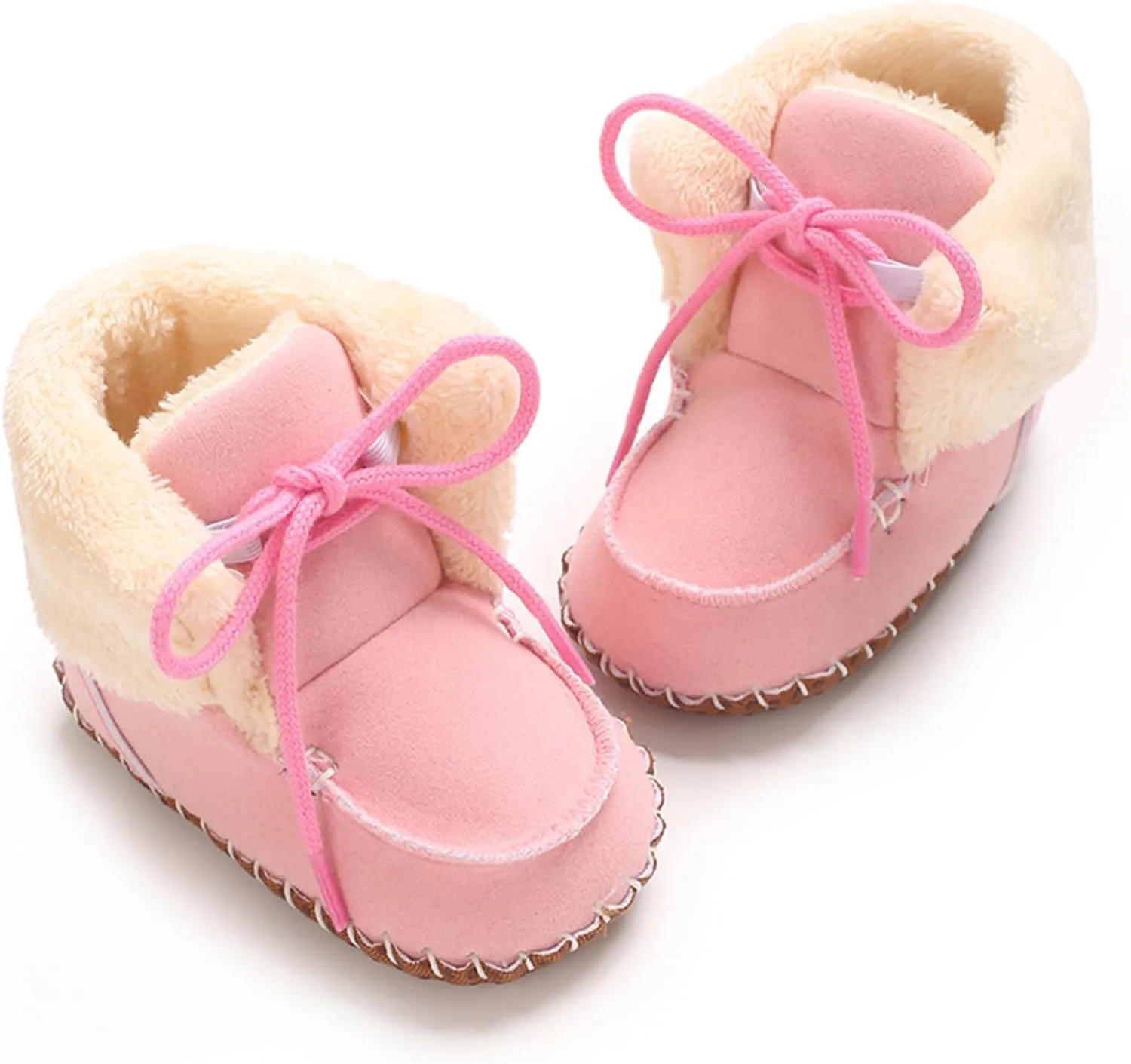 Baby Boys Girls Winter Boot with Gripper Non Slip Lace up Warm Booties Soft Fur Lined Prewalker Shoes 0-18 Months