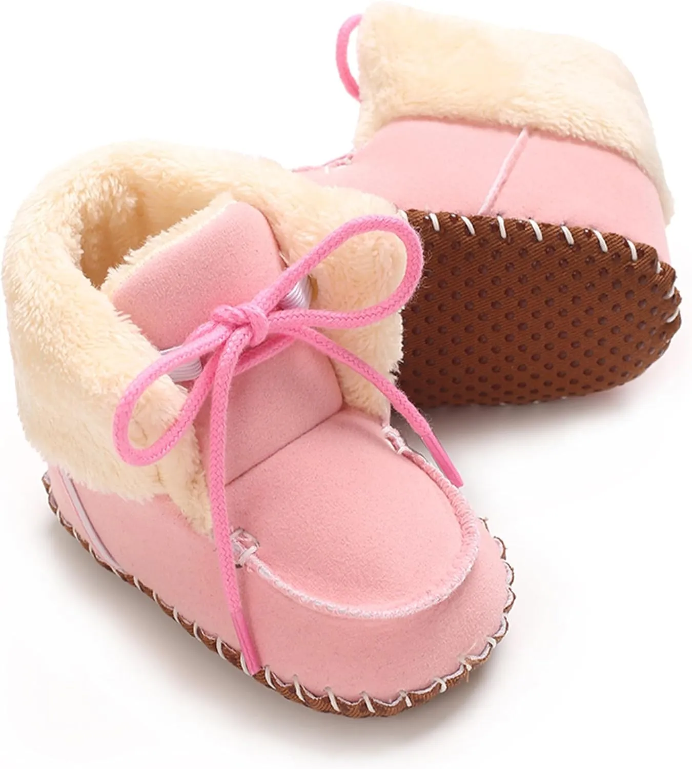Baby Boys Girls Winter Boot with Gripper Non Slip Lace up Warm Booties Soft Fur Lined Prewalker Shoes 0-18 Months