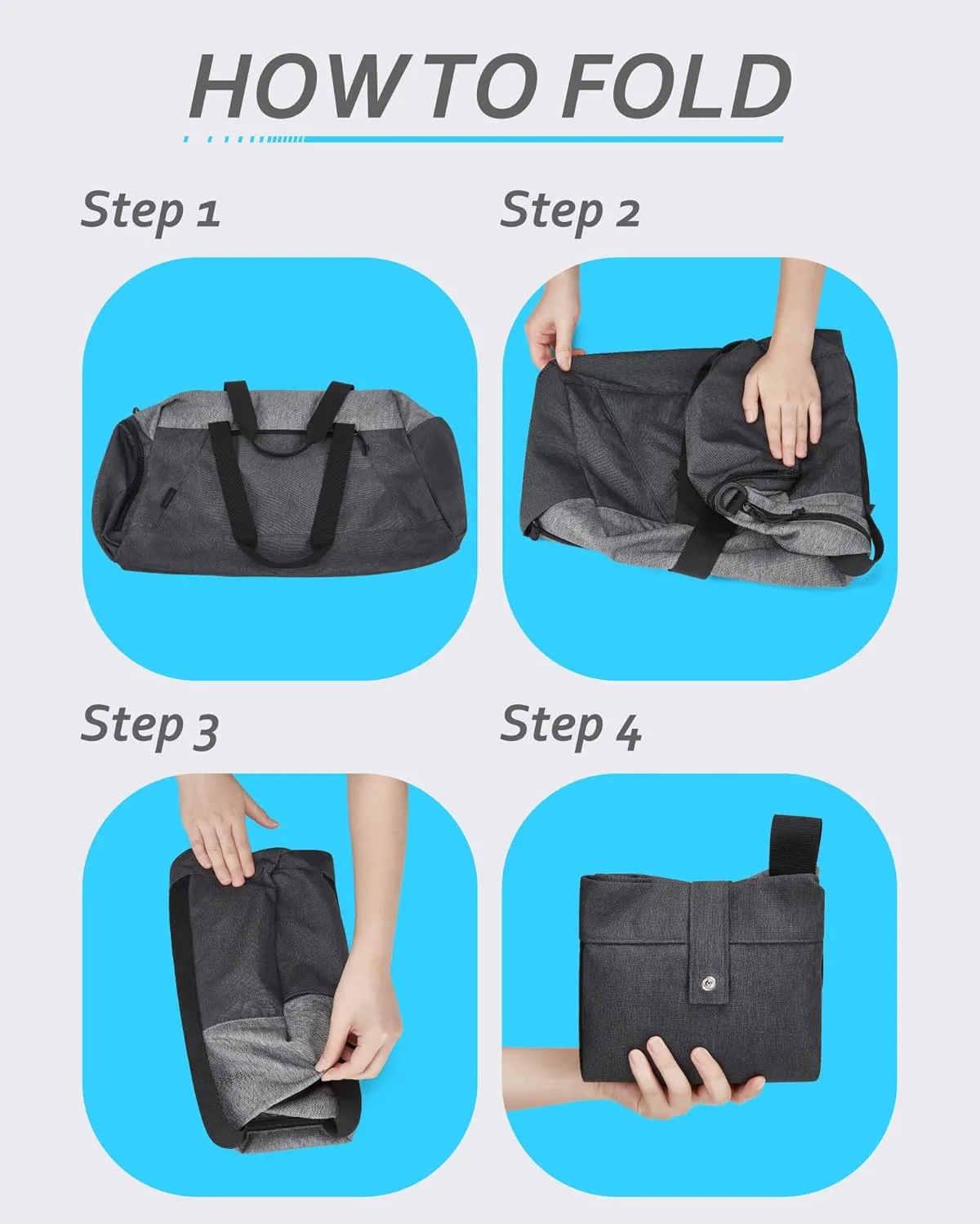 BAGSMART Gym Bags for Men, Foldable Sports Duffle Bag, Lightweight Weekender Duffel Bag With Shoe Compartment, Water Resistant Workout Duffle Sports Bag for Travel Fitness Swimming Yoga, Grey