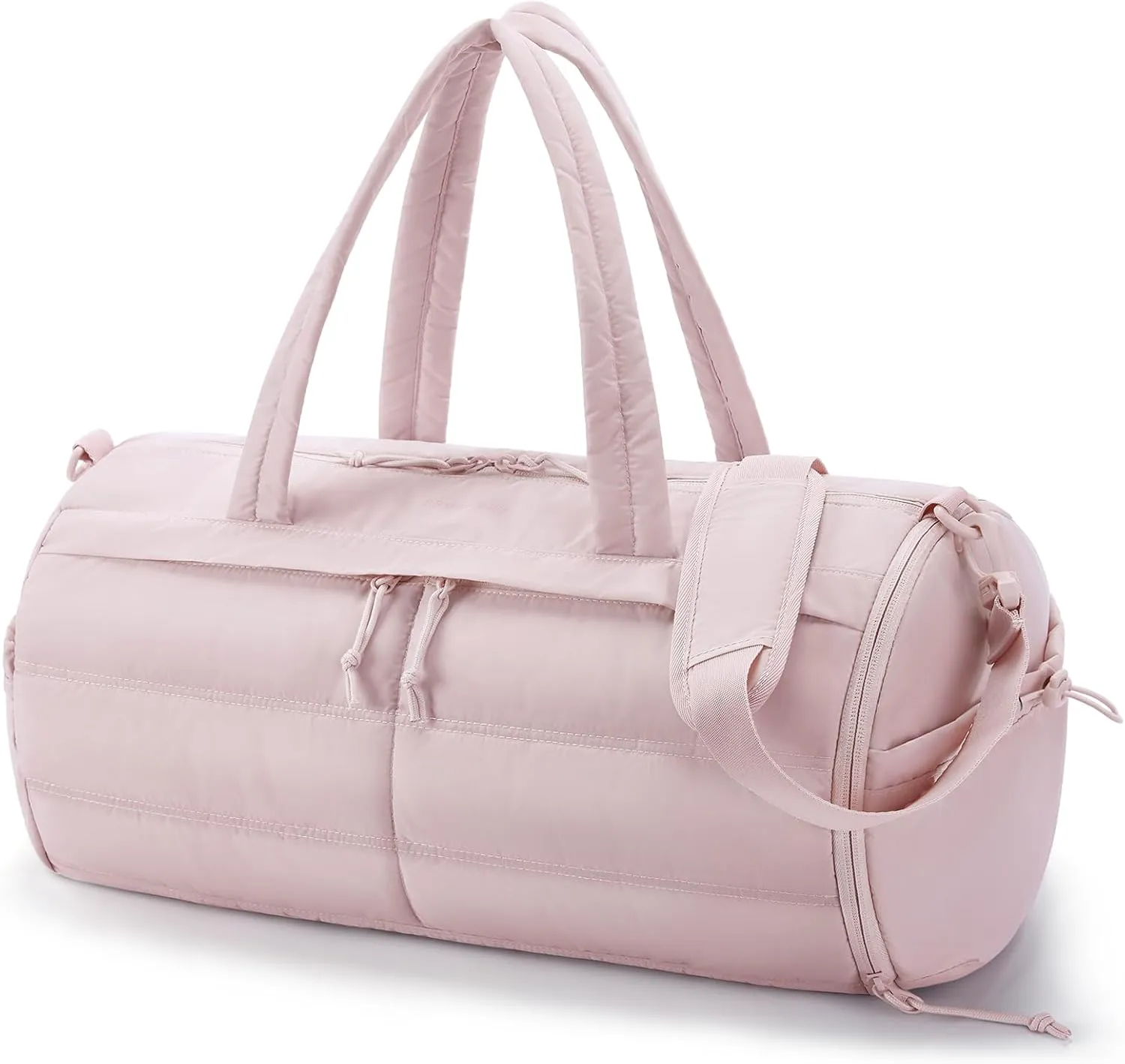 BAGSMART Puffer Gym Bag for Women, Lightweight Duffel with Shoe Compartment, Weekender Bags with Wet Pocket, Workout Overnight Carry on for Travel, Pink