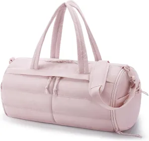 BAGSMART Puffer Gym Bag for Women, Lightweight Duffel with Shoe Compartment, Weekender Bags with Wet Pocket, Workout Overnight Carry on for Travel, Pink