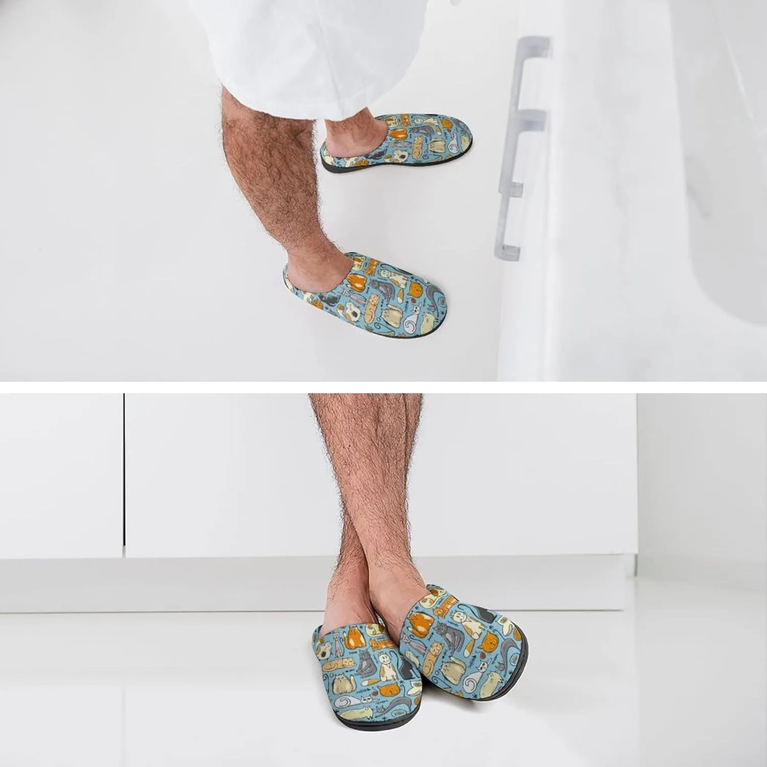 BAIKUTOUAN World Cats Day Men's House Slippers Nonslip Soft Cotton Shoes Slip On Slippers for Indoor Outdoor