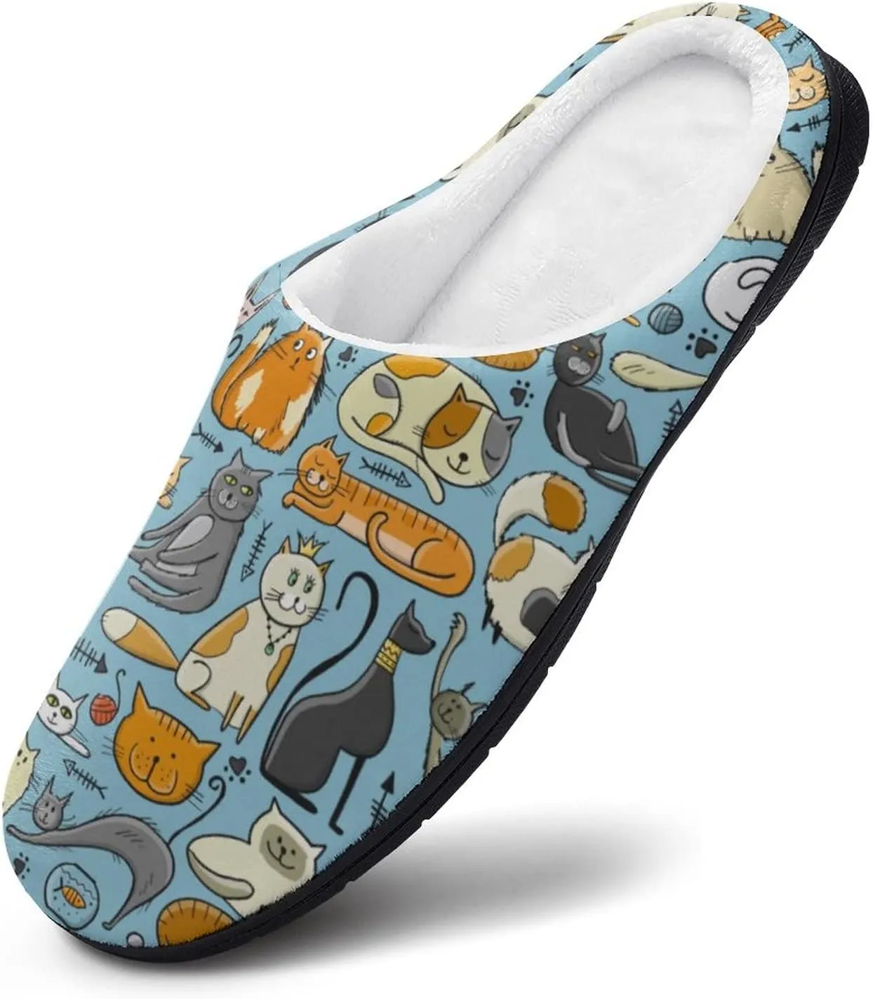 BAIKUTOUAN World Cats Day Men's House Slippers Nonslip Soft Cotton Shoes Slip On Slippers for Indoor Outdoor