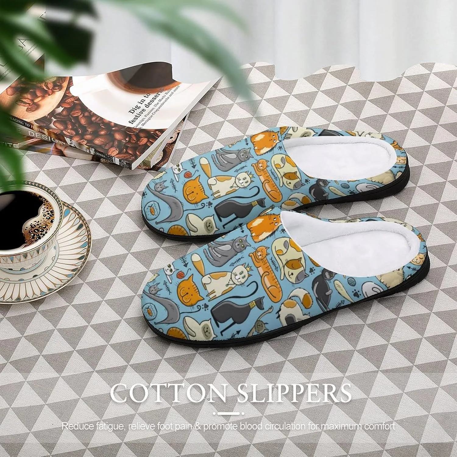 BAIKUTOUAN World Cats Day Men's House Slippers Nonslip Soft Cotton Shoes Slip On Slippers for Indoor Outdoor