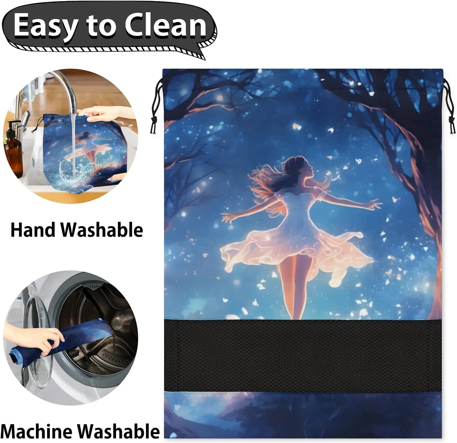 Ballerina Elegant Pattern Shoe Bags for Travel 17" x 12.4" Travel Shoe Bags for Packing Portable Shoe Storage Bags Drawstring Bags Travel Essentials