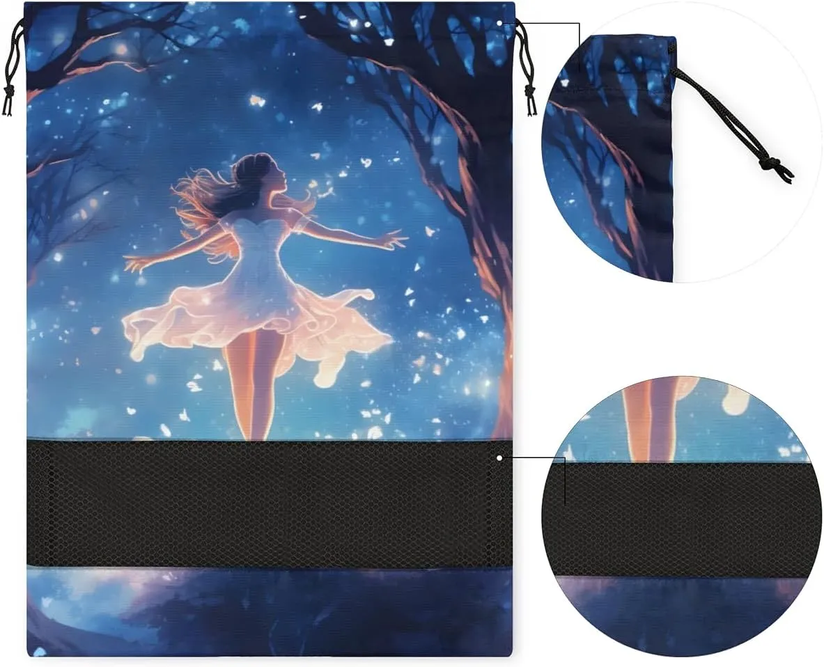 Ballerina Elegant Pattern Shoe Bags for Travel 17" x 12.4" Travel Shoe Bags for Packing Portable Shoe Storage Bags Drawstring Bags Travel Essentials