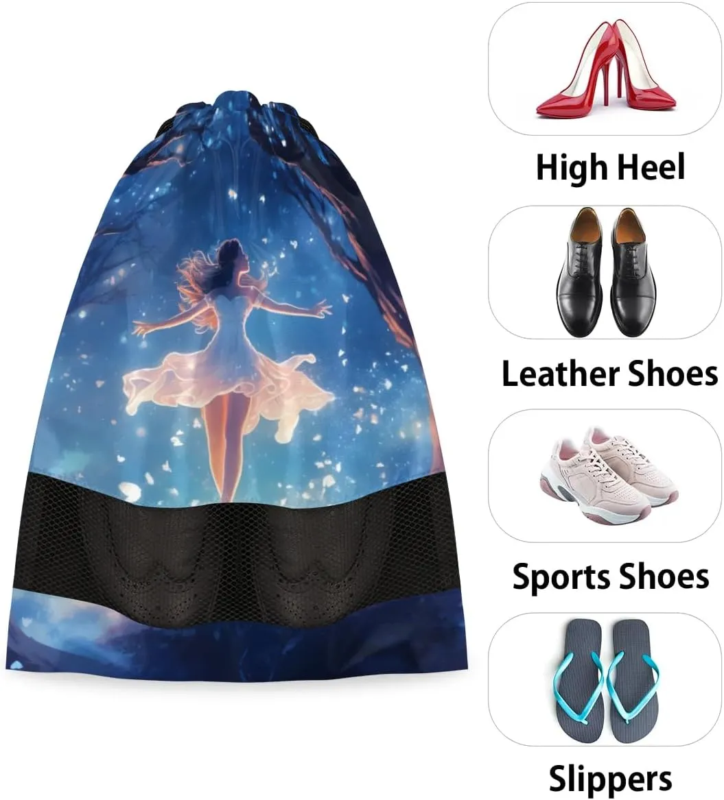 Ballerina Elegant Pattern Shoe Bags for Travel 17" x 12.4" Travel Shoe Bags for Packing Portable Shoe Storage Bags Drawstring Bags Travel Essentials