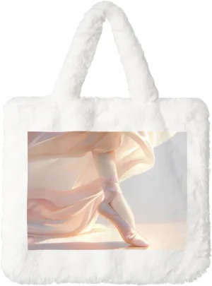 Ballet Shoe Print Handbag Plush Tote Bag Women Ladies Tote Purse Handbag Fluffy Shopping Dating Bag