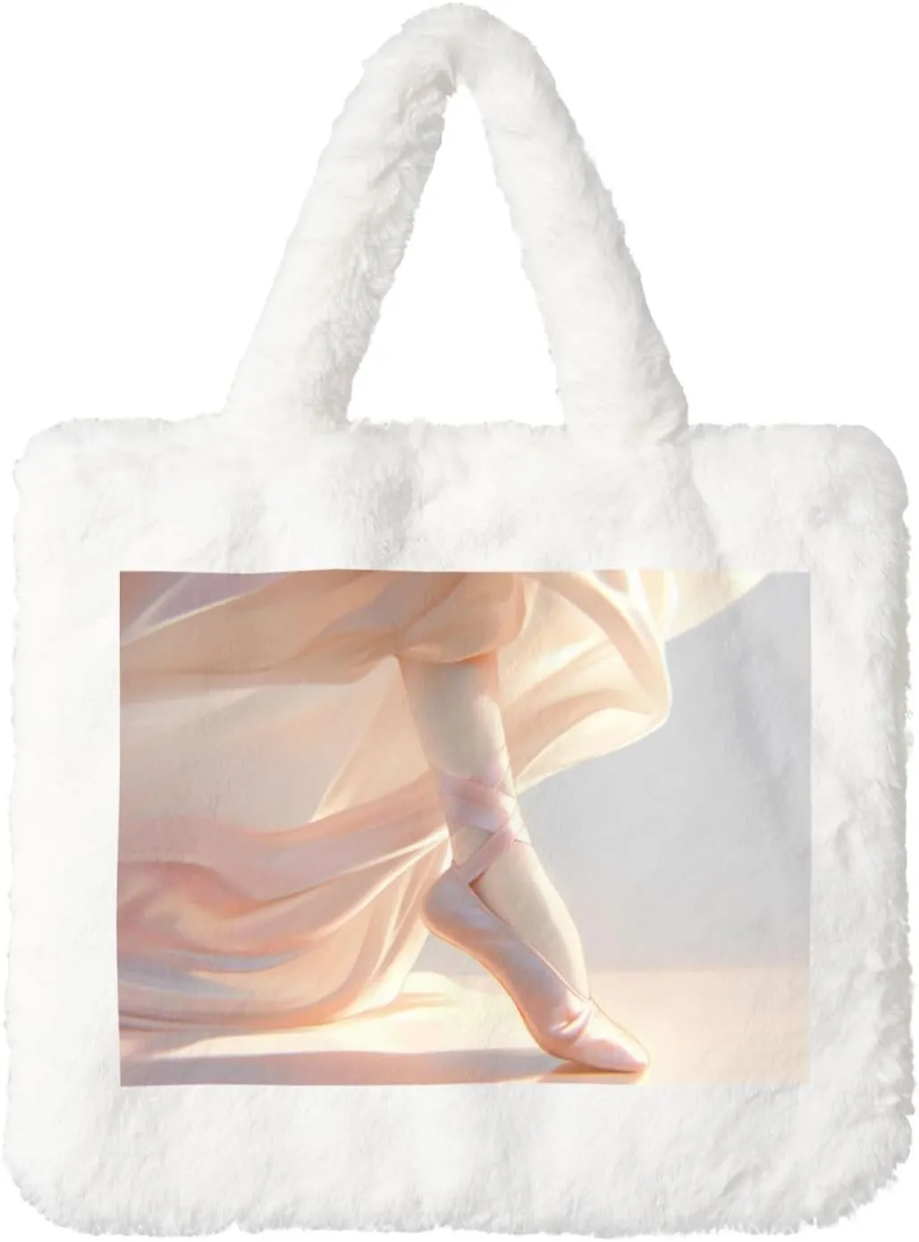 Ballet Shoe Print Handbag Plush Tote Bag Women Ladies Tote Purse Handbag Fluffy Shopping Dating Bag
