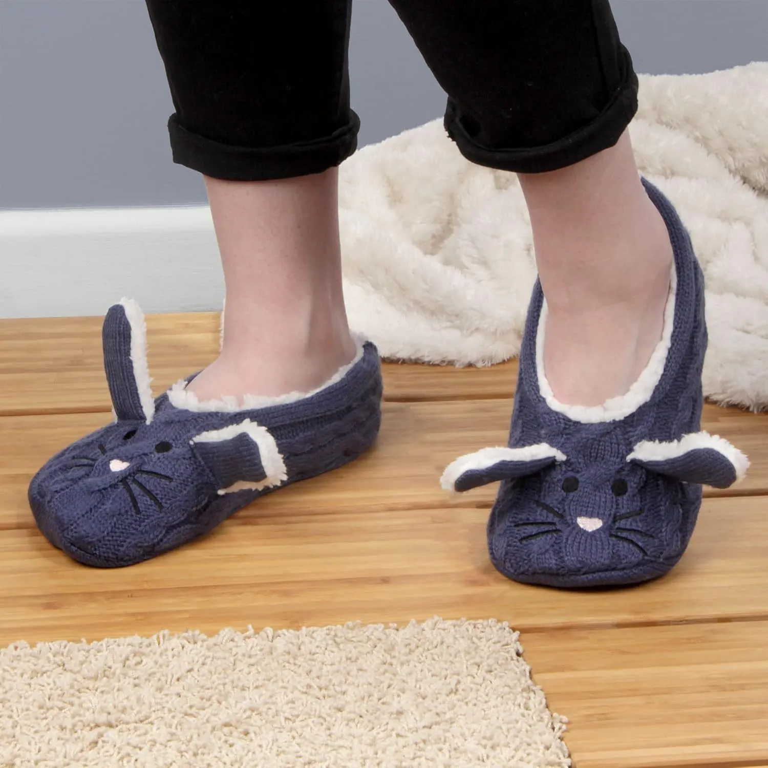 BambooMN Adult Women Soft Warm Cozy Fancy Yarn Slippers Non-Slip Lined Socks, Indoor Comfy House Travel Slippers