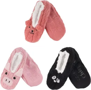 BambooMN Adult Women Soft Warm Cozy Fancy Yarn Slippers Non-Slip Lined Socks, Indoor Comfy House Travel Slippers