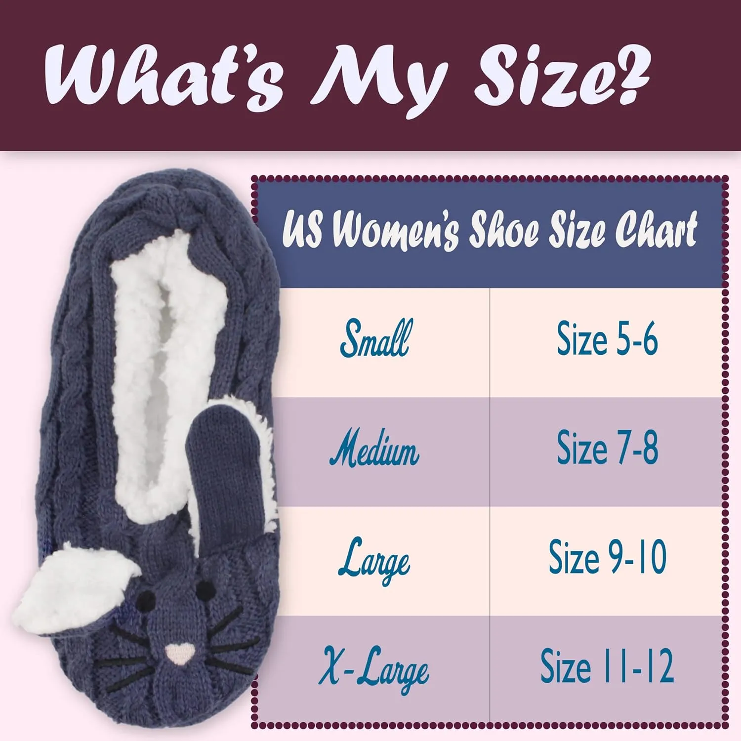 BambooMN Adult Women Soft Warm Cozy Fancy Yarn Slippers Non-Slip Lined Socks, Indoor Comfy House Travel Slippers