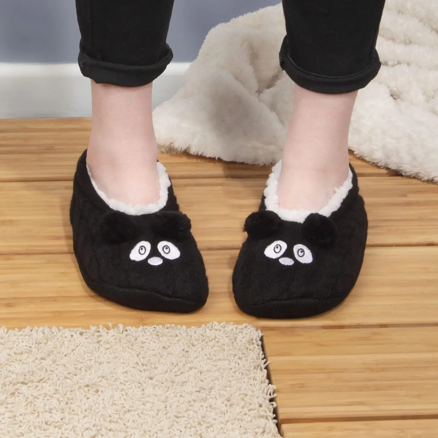 BambooMN Adult Women Soft Warm Cozy Fancy Yarn Slippers Non-Slip Lined Socks, Indoor Comfy House Travel Slippers