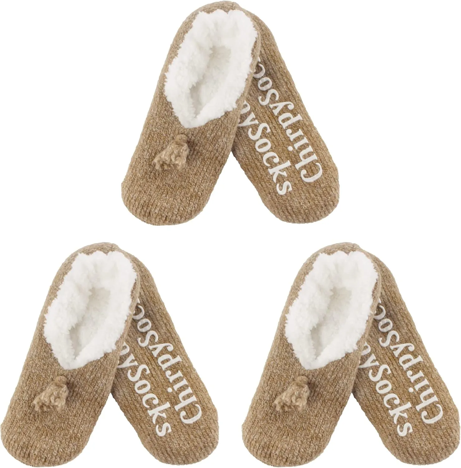 BambooMN Adult Women Super Soft Warm Cozy Fancy Yarn Slippers Non-Slip Lined Socks, Indoor Comfy House Slippers, 3 Pairs