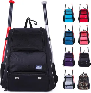 Baseball Bat Bag Backpack,T-Ball & Softball Bat Bag with Shoes Compartment for Youth and Adult, Lightweight Baseball Bag with Fence Hook Hold Bat, Batting Mitten, Helmet, Caps, Teeball Gear