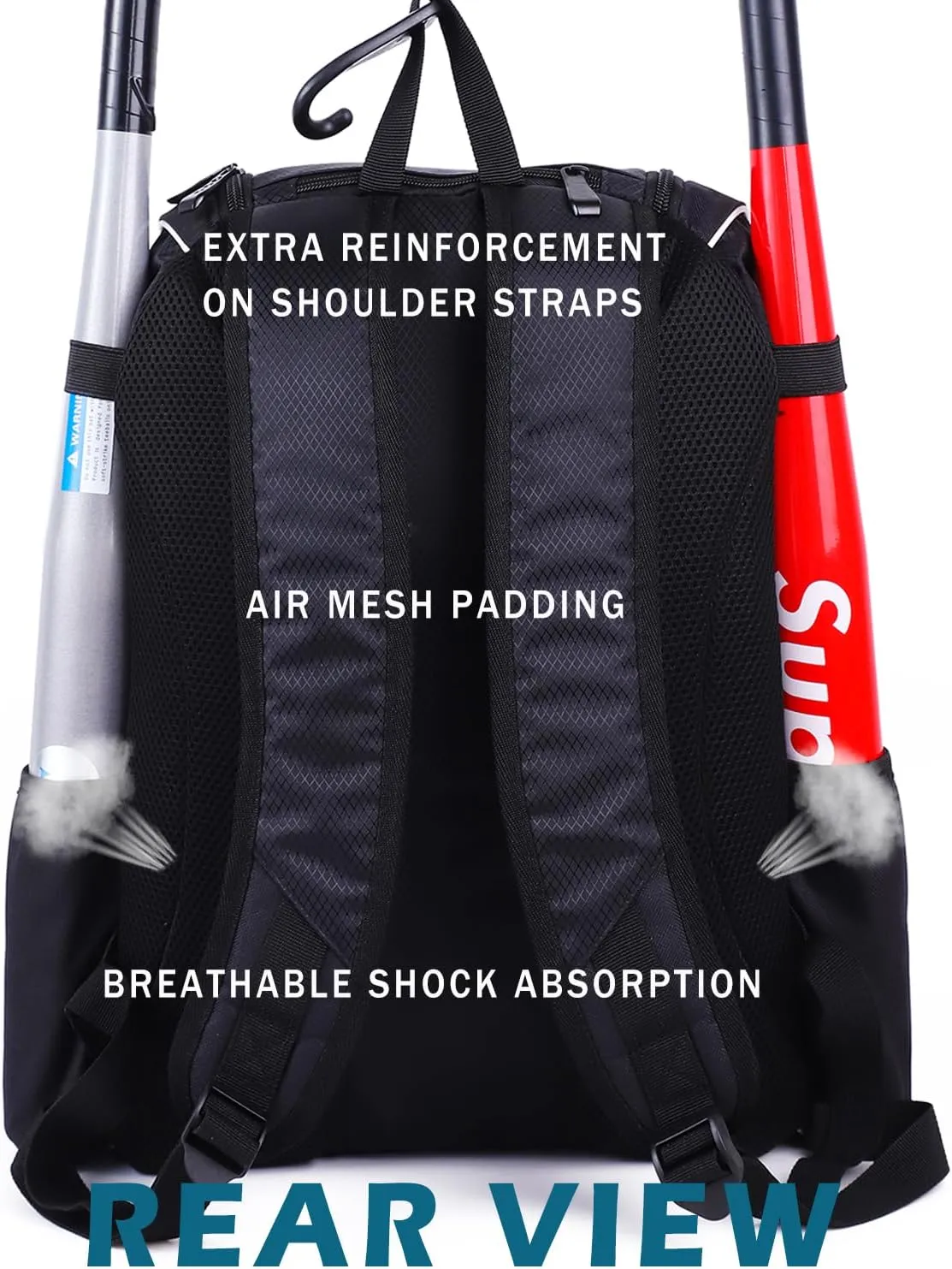 Baseball Bat Bag Backpack,T-Ball & Softball Bat Bag with Shoes Compartment for Youth and Adult, Lightweight Baseball Bag with Fence Hook Hold Bat, Batting Mitten, Helmet, Caps, Teeball Gear