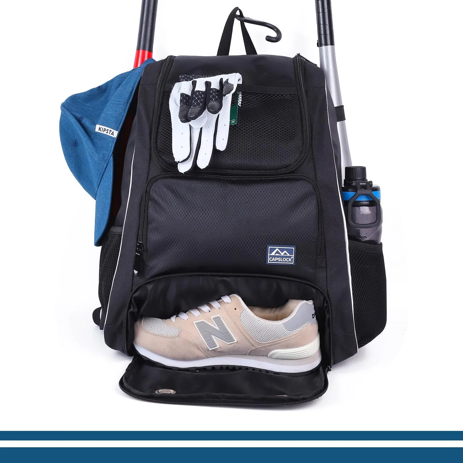 Baseball Bat Bag Backpack,T-Ball & Softball Bat Bag with Shoes Compartment for Youth and Adult, Lightweight Baseball Bag with Fence Hook Hold Bat, Batting Mitten, Helmet, Caps, Teeball Gear