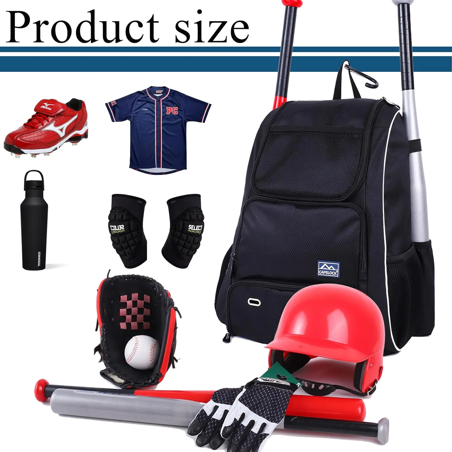 Baseball Bat Bag Backpack,T-Ball & Softball Bat Bag with Shoes Compartment for Youth and Adult, Lightweight Baseball Bag with Fence Hook Hold Bat, Batting Mitten, Helmet, Caps, Teeball Gear
